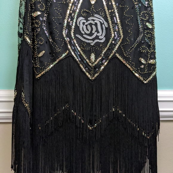 Jaos Wish Black Flapper Dress with Gold Sequins XXXL With Accessories - Picture 5 of 8